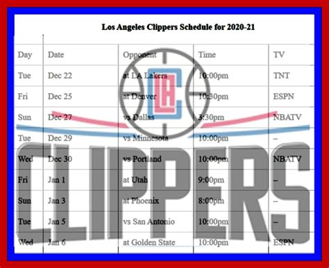 LA Clippers TV Schedule .